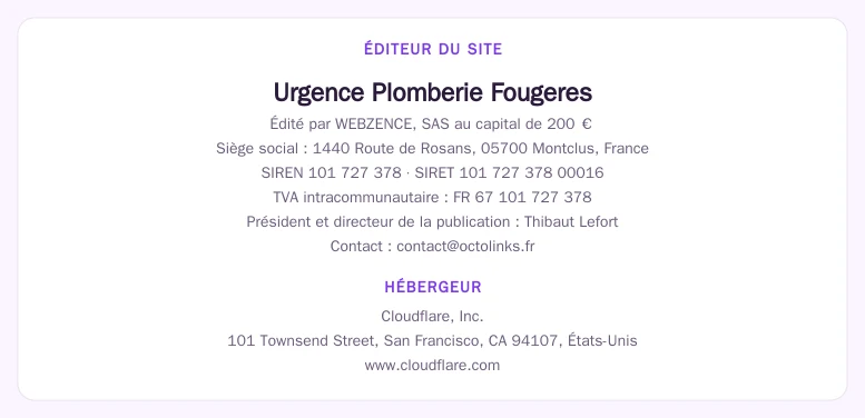 Coordonnées légales de l&rsquo;éditeur et de l&rsquo;hébergeur du site