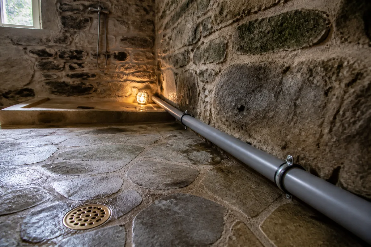 Longère de granit et ancienne dépendance à toiture d&rsquo;ardoise autour d&rsquo;une cour de ferme bretonne